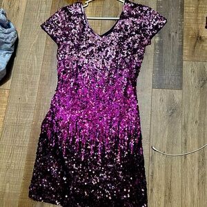 Purple formal short sleeve sequin dress